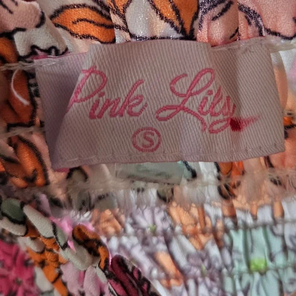 Pink Lily Floral Smocked Wide Leg Jumpsuit S Boho Spring Summer - Picture 4 of 4